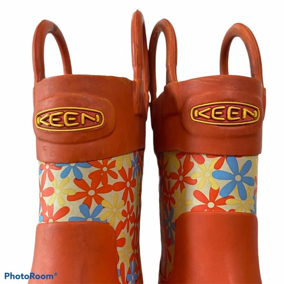 Keen rain boots kid 4 orange floral lined pull on - Picture 5 of 9